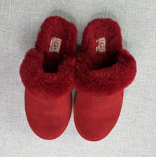 UGG Red Suede Slip-On Fur Lined Women's Slippers Size 8 Model 1126730