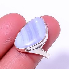 Namibian Blue Lace Agate Gemstone 925 Sterling Silver Handmade Ring s.9 T31 A391