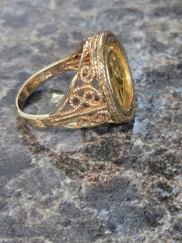Beautiful Vintage 1990 China 1/20 oz Panda Gold Coin in 14K Bezel Ring Size 5.75 - Picture 2 of 9