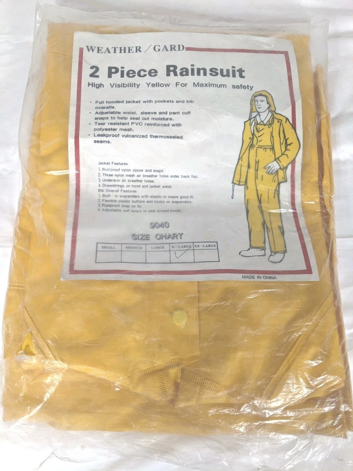 2 Piece Yellow Waterproof Rain Bib Overall Pants Jacket Size X-Large New NIB