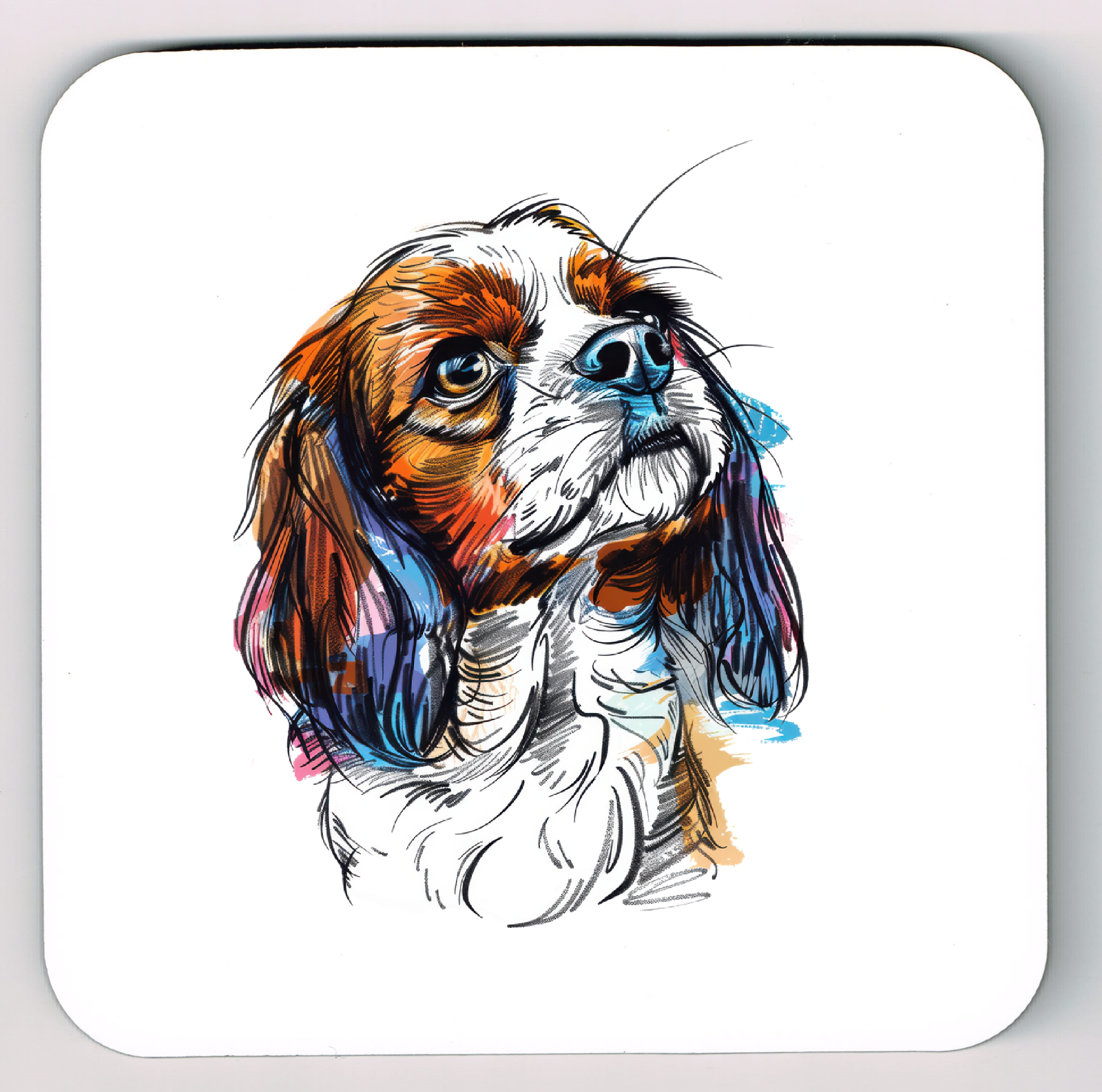 King Charles Spaniel Coaster, Doodle Cartoon Caricature Cavalier Spaniel Coaster