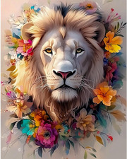 Paint by Numbers for Adults, Floral Lion, Painting by Number Kits on Canvas, Oil