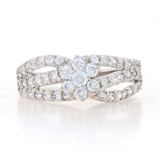 New CZ Flower Ring - Sterling Silver 925 Floral Clear Cubic Zirconias 1ctw