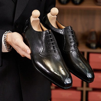 Men's Leather Dress Shoes Head Layer Cowhide Handmade Carved Business Shoes