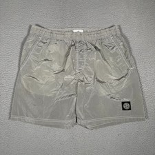 Stone Island Shorts Mens Large Gray 100 Nylon Swim Trunks Elastic Waist Logo