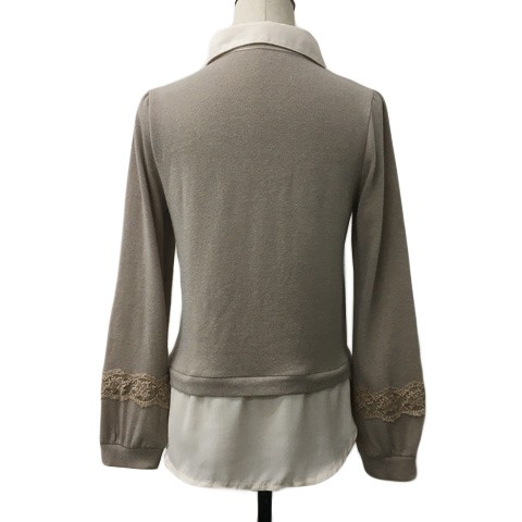 Axes Femme Lace Long Sleeve Layered Shirt Pullover M Beige Rare - Picture 4 of 5