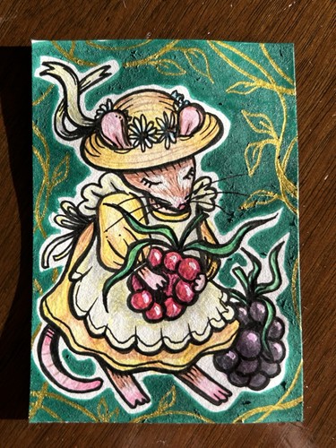 Original ACEO Mouse And Berry Prompt Illustration "Bramble” By Dana Day