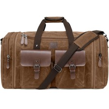 Waxed Canvas Duffle Bag for Men 50L Travel Duffel Bags Expandable Genuine Lea...