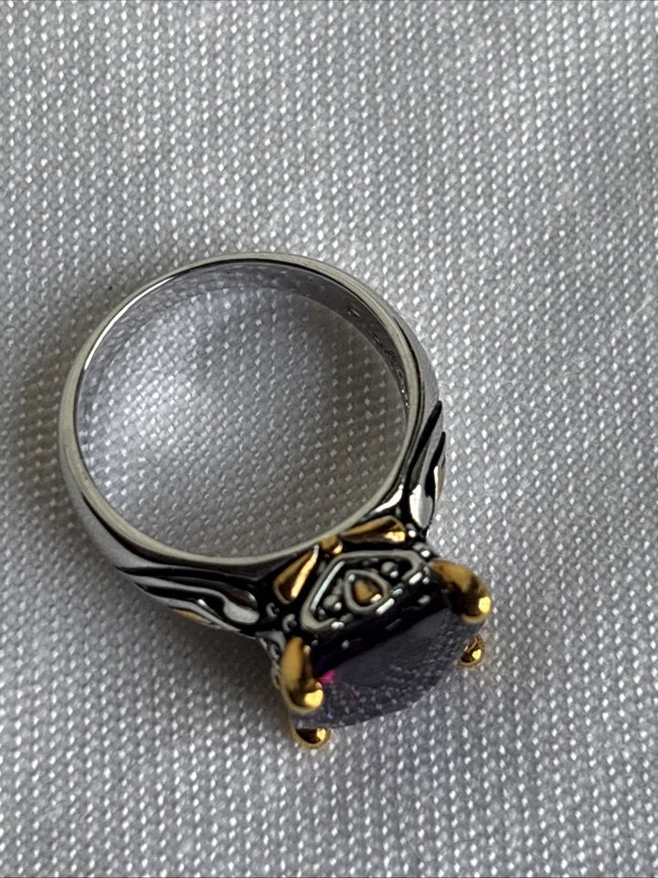 Park Lane Signature Ring Amethyst Purple Size 8 Cushion Cut Cz Silver Gold Tones - Image 4 of 4