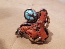 Faberge Antique Snake Love Ring Coral Turquoi...