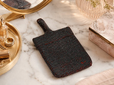 Vintage Black Beaded Evening Purse Red Fabric Backing Wristlet Handbag Art Deco