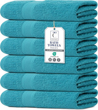 Large Bath Towels Set of 6   100 Cotton Terry   24" X 50"   Quick Dry, Soft  H
