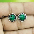 Malachite Gemstone 925 sterling silver handmade jewelry Stud Earrings