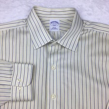 Brooks Brothers Dress Shirt Men's 17-2/3 Yellow w/Purple Stripes Slim Fit 346