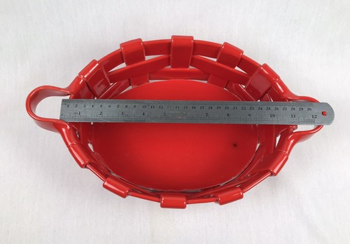 FATTO A MANO Red Ceramic Weave Fruit Bowl Bread Basket w/ Handles Made In ITALY - Picture 9 of 10