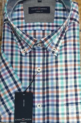 CASA MODA NEW NAVY/PINK CHECK SHORT SLEEVE SHIRT 2xl 3XL4XL5XL6XL 7XL