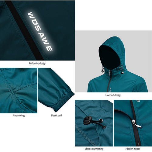 WOSAWE Men Reflective Cycling Hooded Windproof Jackets Storable Sport Activewear - Picture 11 of 26
