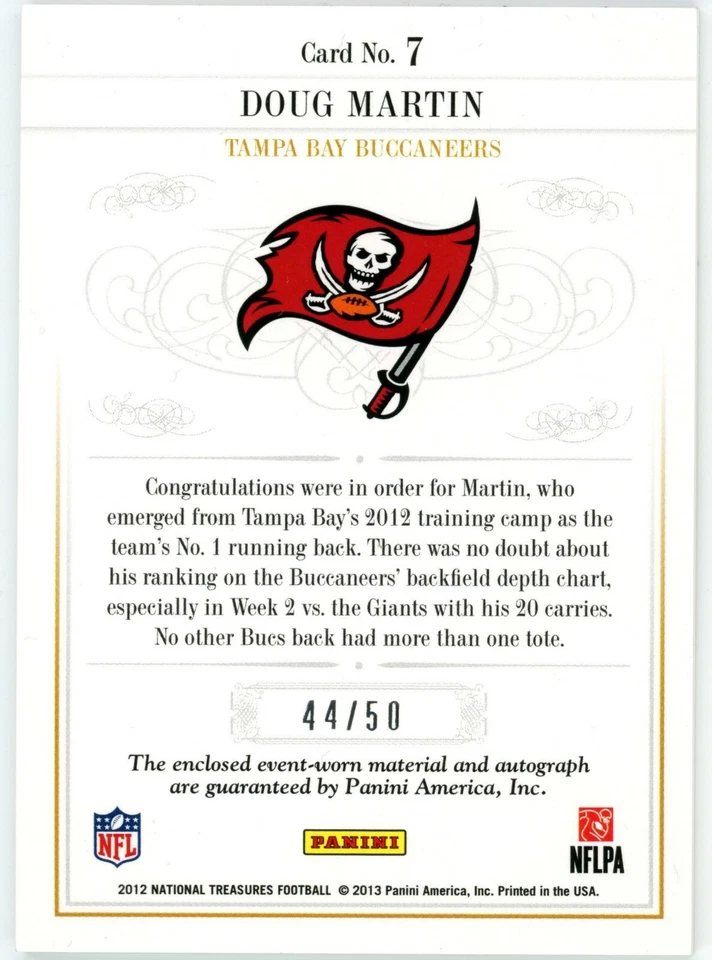 2012 National Treasures Colossal Doug Martin RC Auto Jersey 44/50 #7 - Image 2 of 2