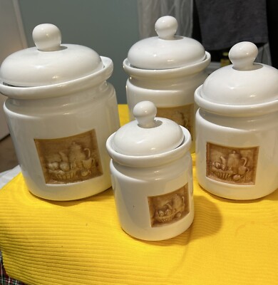 Vintage Chef Kitchen Retro Canisters 4 Pieces With Lids