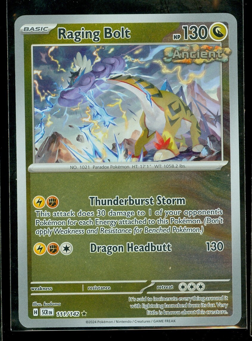 Pokemon RAGING BOLT 111/142 - Stellar Crown - RARE Rev Holo - - MINT