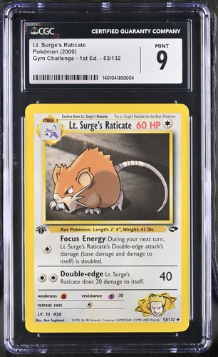 Lt. Surge's Raticate (1st Edition) graded CGC 9 for sale on eBay