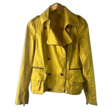 Moto Jacket Peplum Yellow Size 2 Small Bold Casual Bright