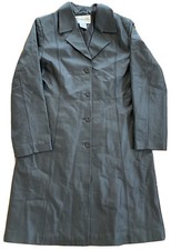 Vty Chadwick's Black Leather Long Trench Coat Jacket Duster Womens Large Lined