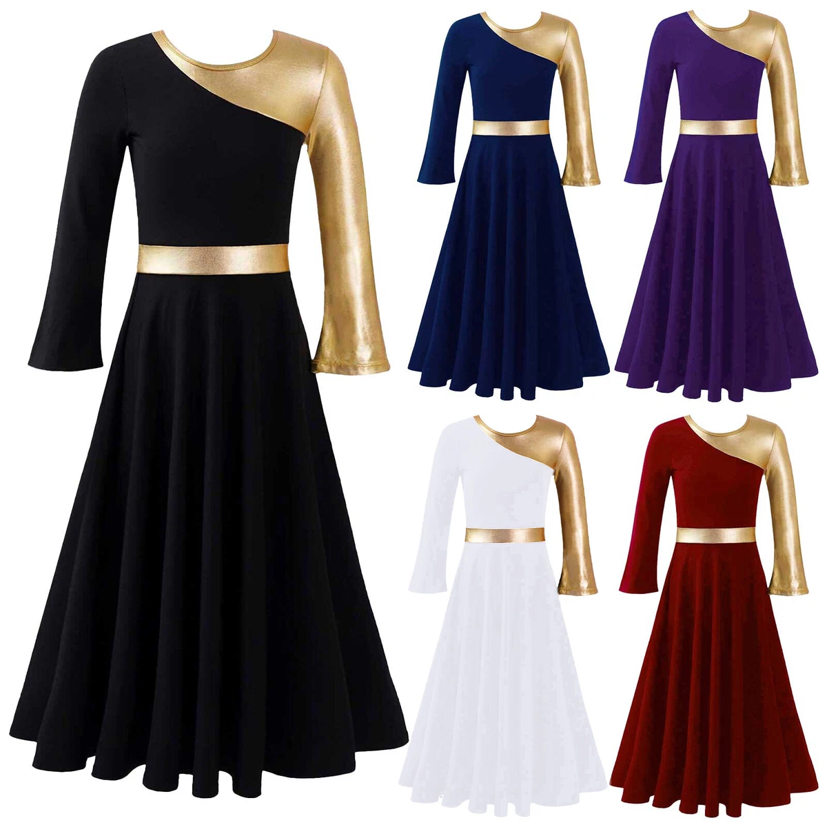 Girls Metallic Liturgical Praise Dance Dress Full Length Lyrical