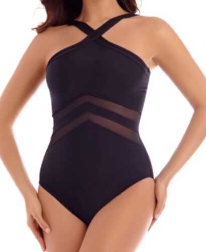Traje de baño MIRACLESUIT negro punto de vista de red de una pieza talla 16 EE. UU. - Imagen 3 de 4