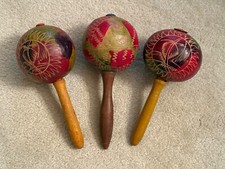 Lot of 3 - Vintage Maracas Mexican Or Caribbean or Cuba Origin Design