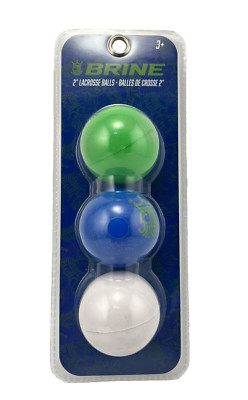 3 Pack Brine 2'' Lacrosse Balls Green White Blue New Sealed