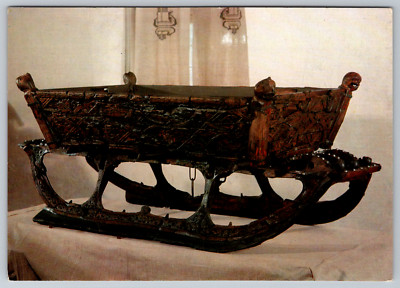 Carved Sleigh Oseberg Norway Vintage Mittet Postcard
