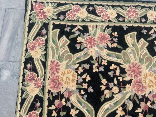 Vintage French Style Aubusson Rug Needlepoint Chain stitch Rug 4x5 ft Free Ship - Picture 4 of 11