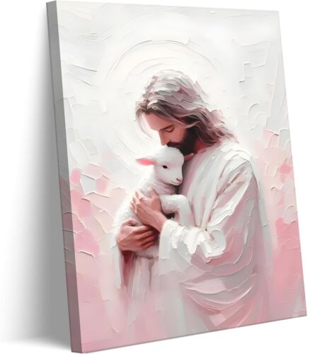 Jesus and Lamb Canvas Wall Art Christian Bible Story Jesus Finds the Lost Lam...