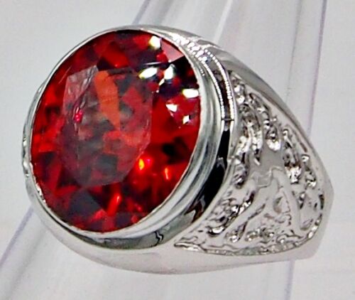 Men ring orange sapphire simulated silver dragon 18K white gold filled Size 9.5 - Picture 1 of 3
