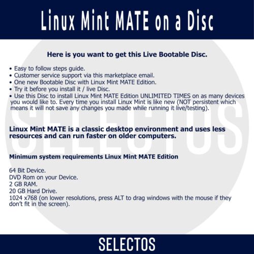 Linux Mint 22 Wilma MATE CD Edition Live Bootable DISC Linux OS x86 64bit - Picture 2 of 9