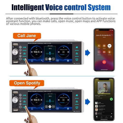 Single 1DIN Carplay/Android Auto Car Stereo Radio Bluetooth IPS Touch Screen 5" - Picture 7 of 15