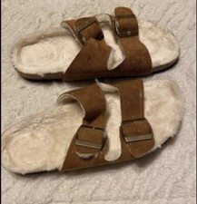 NEW Furry Faux Fur Sandals Slides Womens Size 6 1/2-7