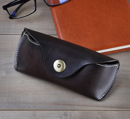 Vintage Genuine Leather Glasses Case with Belt Loop Eyeglasses Semi Hard Shell - Picture 11 of 35