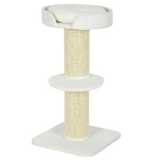 Image of PawHut 2 Tier Cat Resting Tree w/ Top Basket Cushion Sisal Post Cream White