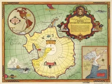 18" x 24" 1934 Authorized Map Of The Second Byrd Antarctic Expedition