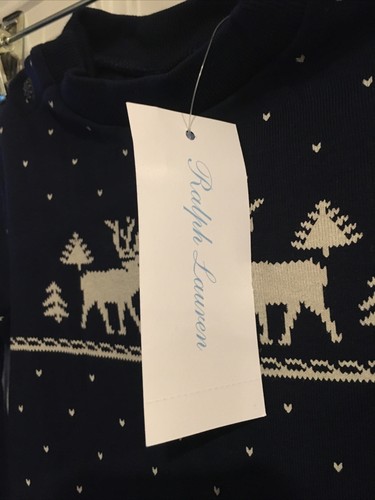 Ralph Lauren Sleepwear Infant Baby Reindeer Cotton Sleep Set One Piece Navy 9M - Picture 7 of 11
