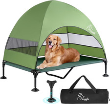 Upgraded Elevated Dog Bed with Canopy, Portable Raised Outdoor Dog Bed with Stab