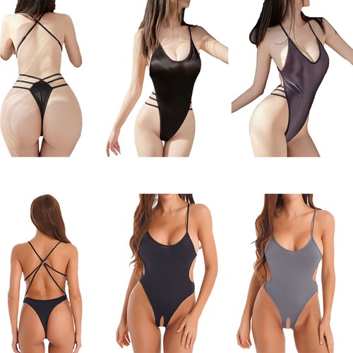 Womens One-piece Bodysuit Spaghetti Crossing Back Straps Leotard Sexy Clubwear - Picture 2 of 42
