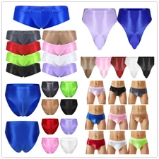 Mens Sexy Briefs Shiny Low Waist Pouch Underwear Thongs Lingerie Swim Trunks