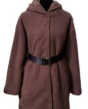 Fabletics Belted Teddy Coat Women’s Medium Ginger Brown Hooded Snap Jacket