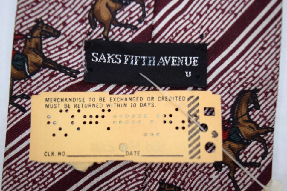 Corbata de cuello de colección Saks 5th Ave años 60 70 ecuestre a rayas seda corbata ancha 56 x 4,25" nueva con etiquetas Foto 3 de 4