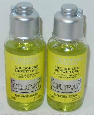 L'OCCITANE CEDRAT FOR MEN BODY HAIR SHOWER GEL x2 ~ TRAVEL 75 ML/2.5 FL OZ EACH 