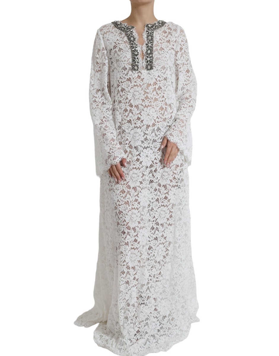 DOLCE & GABBANA Dress White Lace Crystal Embellished Shift