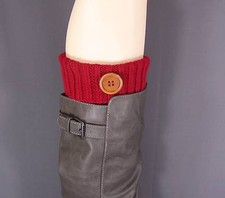 Red ribbed sweater knit boot cuffs leg toppers welly warmers socks cuffed